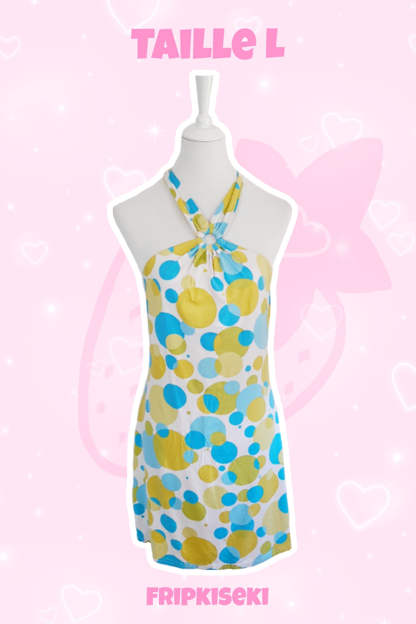Robe dos nu blanche avec pois bleu et vert