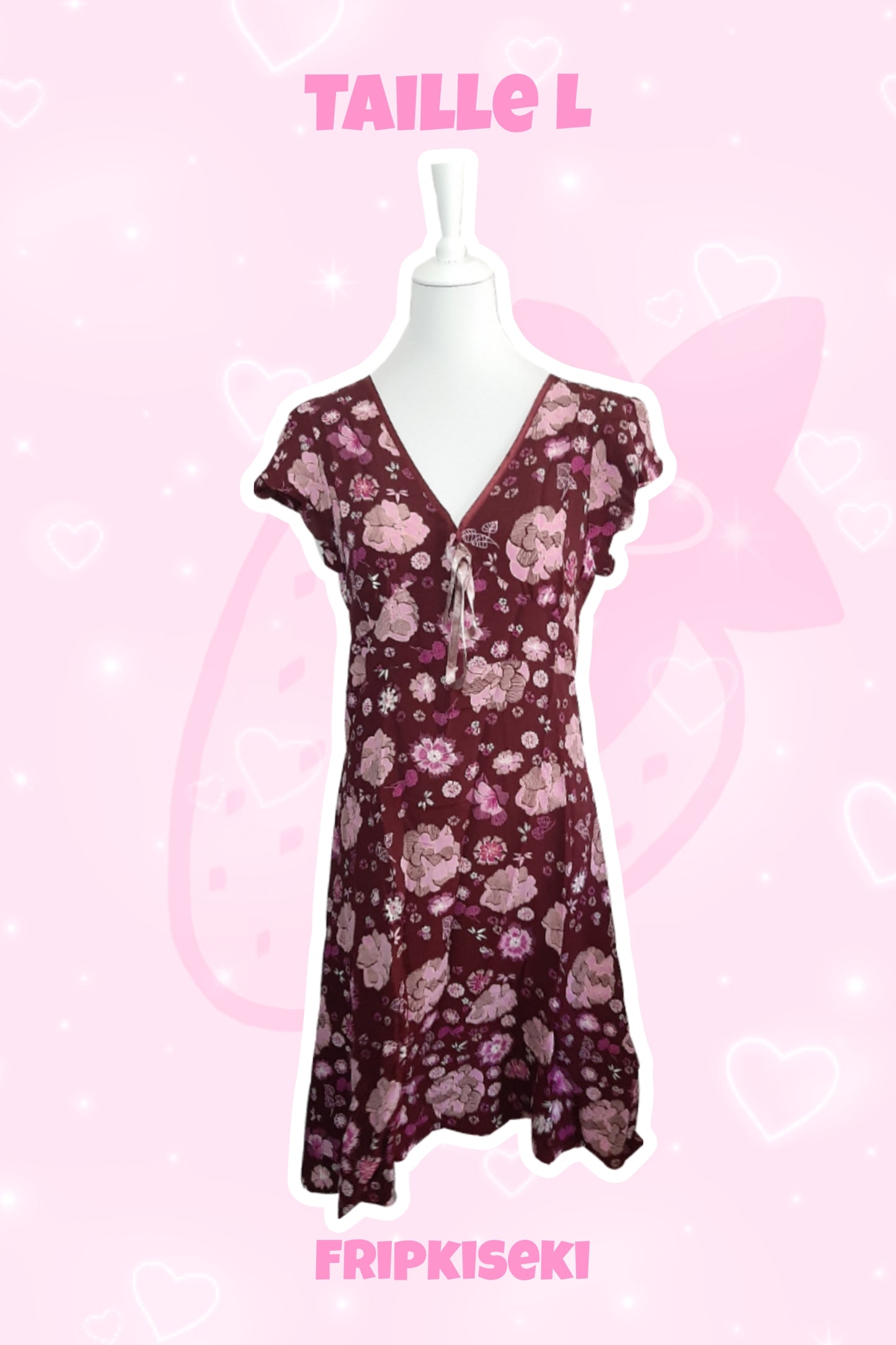 Robe violette motif fleuri rose