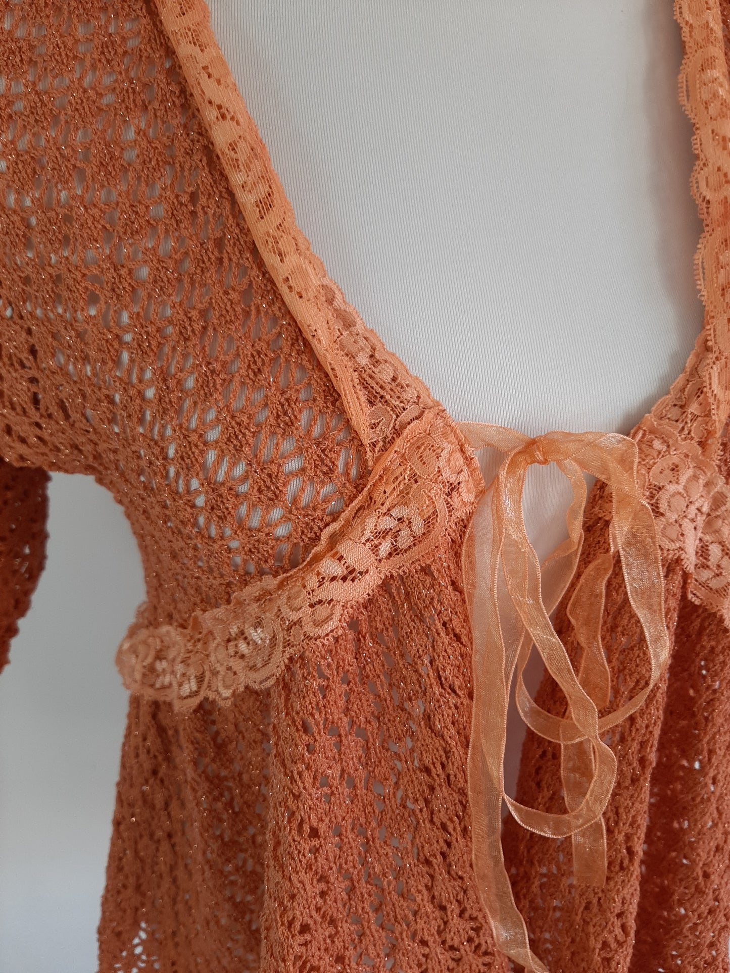 Cardigan en maille et dentelle orange