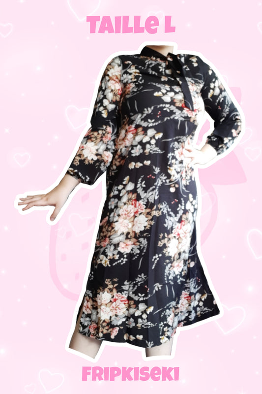 Robe longue noir et fleuri