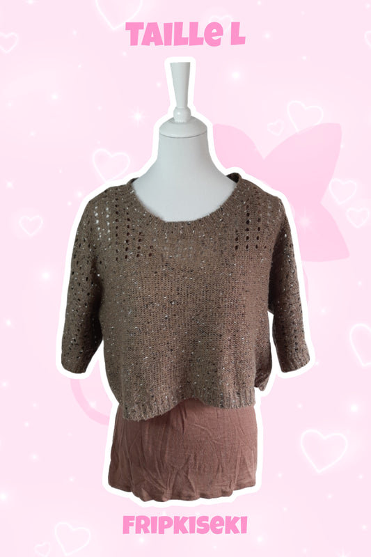 Débardeur + pull court marron