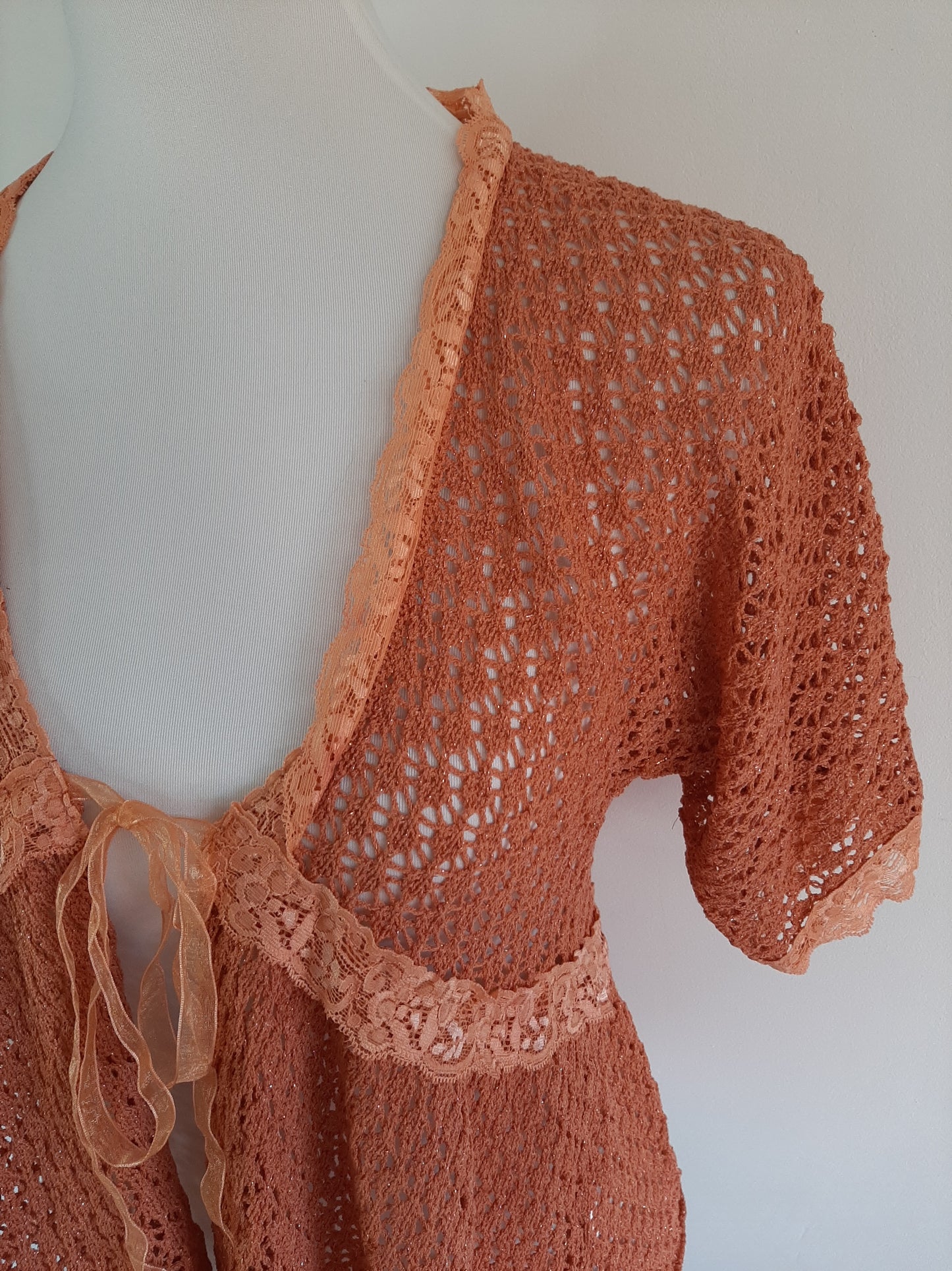 Cardigan en maille et dentelle orange