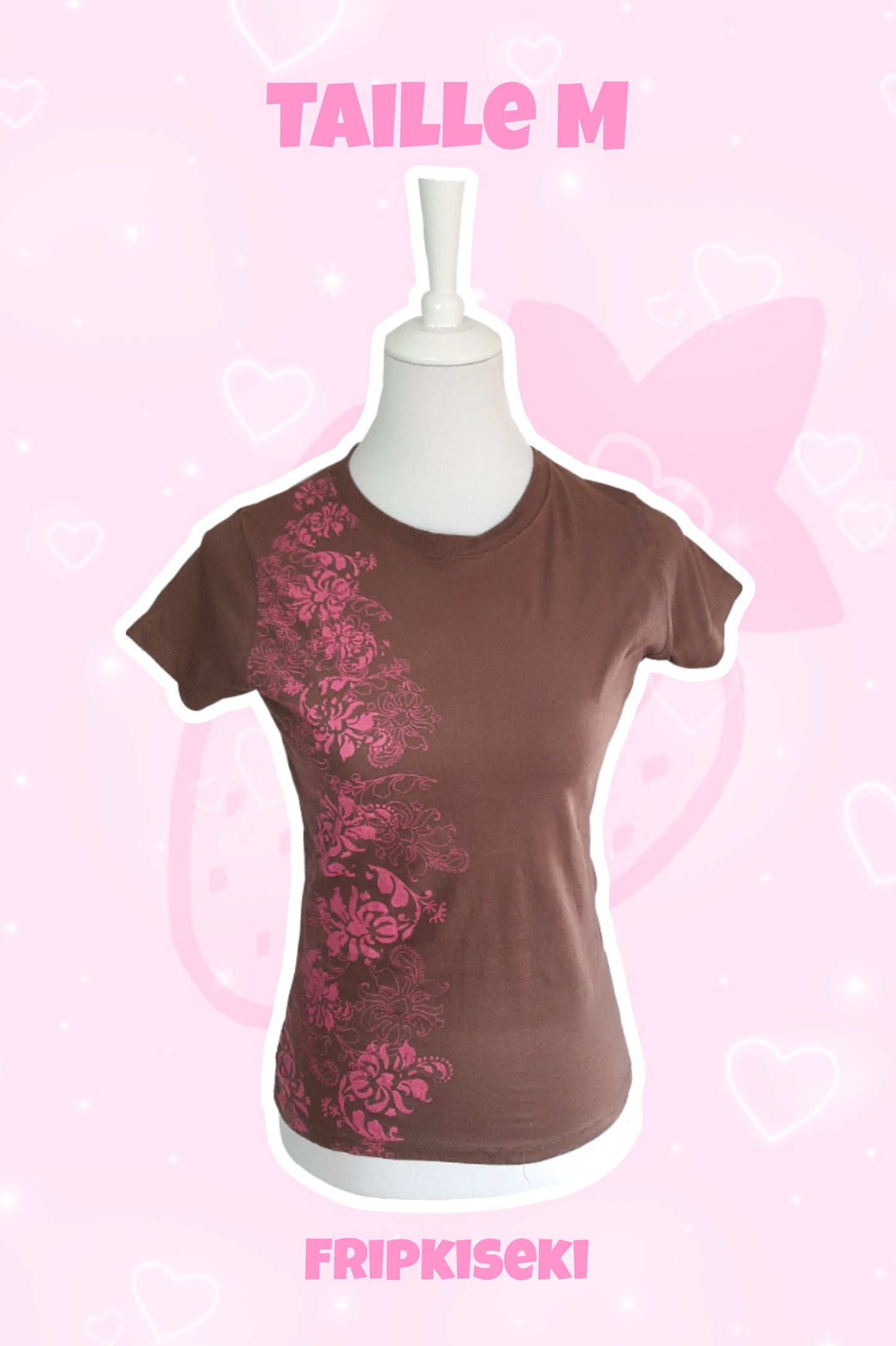 Tshirt marron imprimé fleuri rose