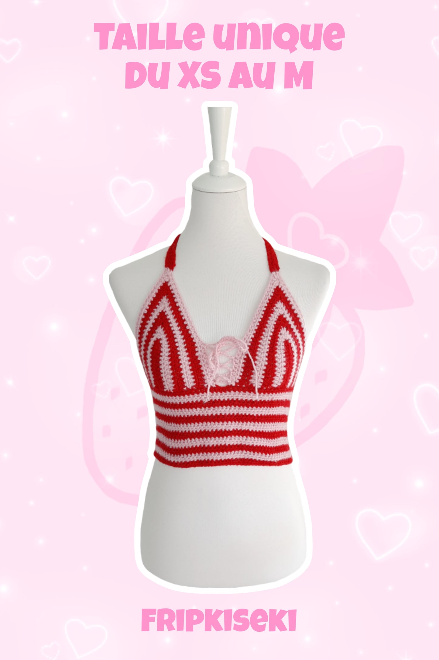 Top en crochet rouge et rose