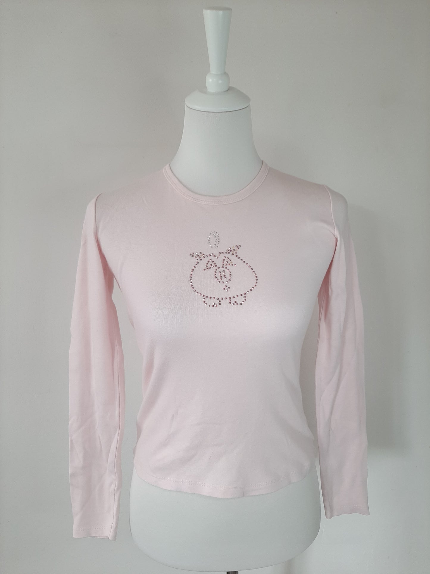 Top manche longue rose strass en forme de tirelire cochon