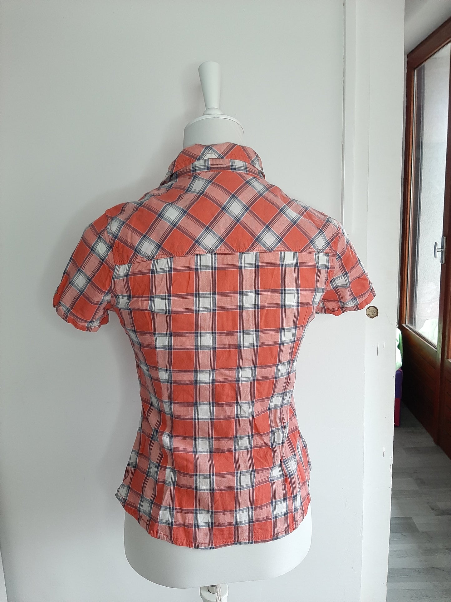 Chemise manche courte à carreaux orange