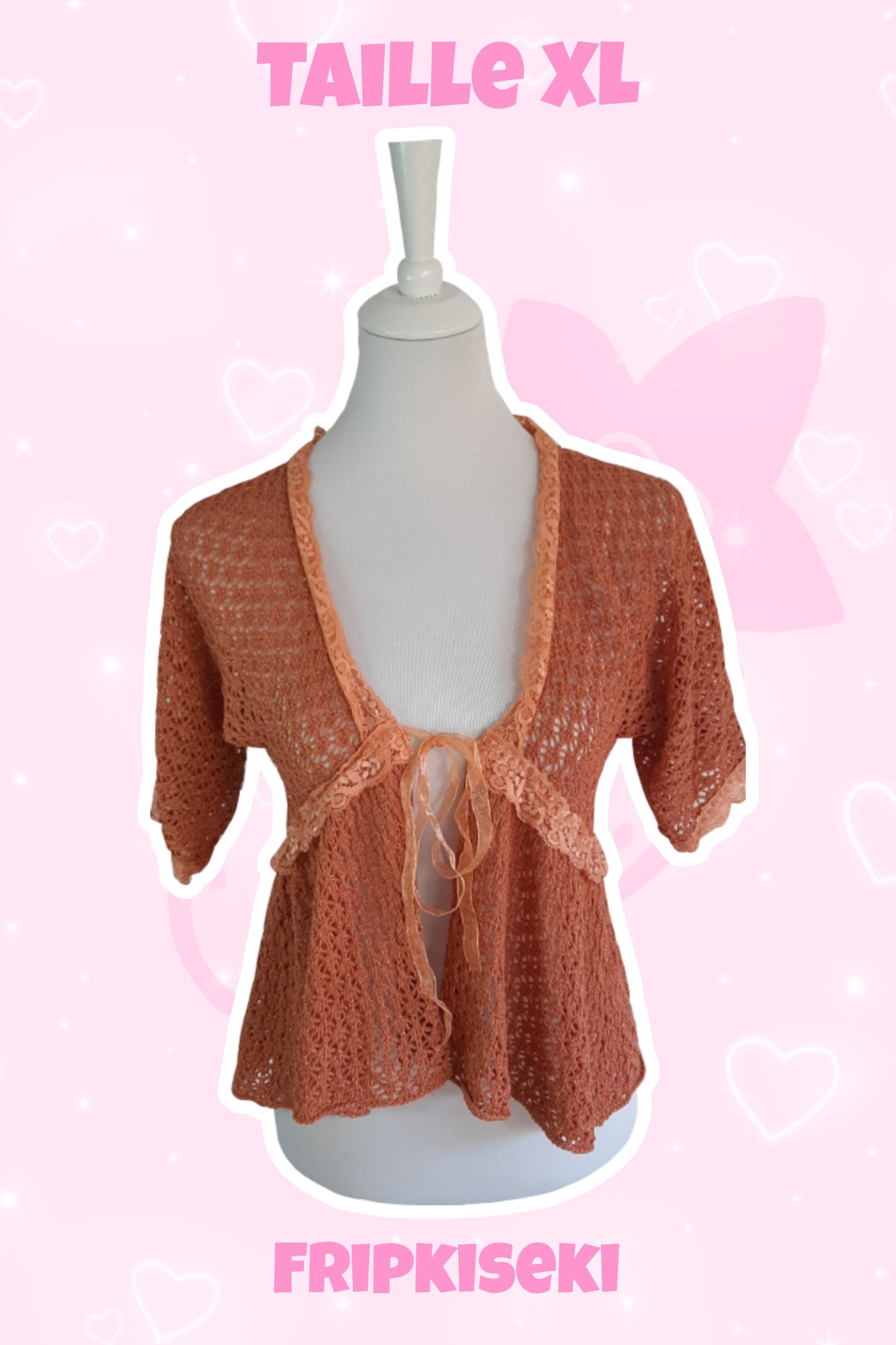 Cardigan en maille et dentelle orange