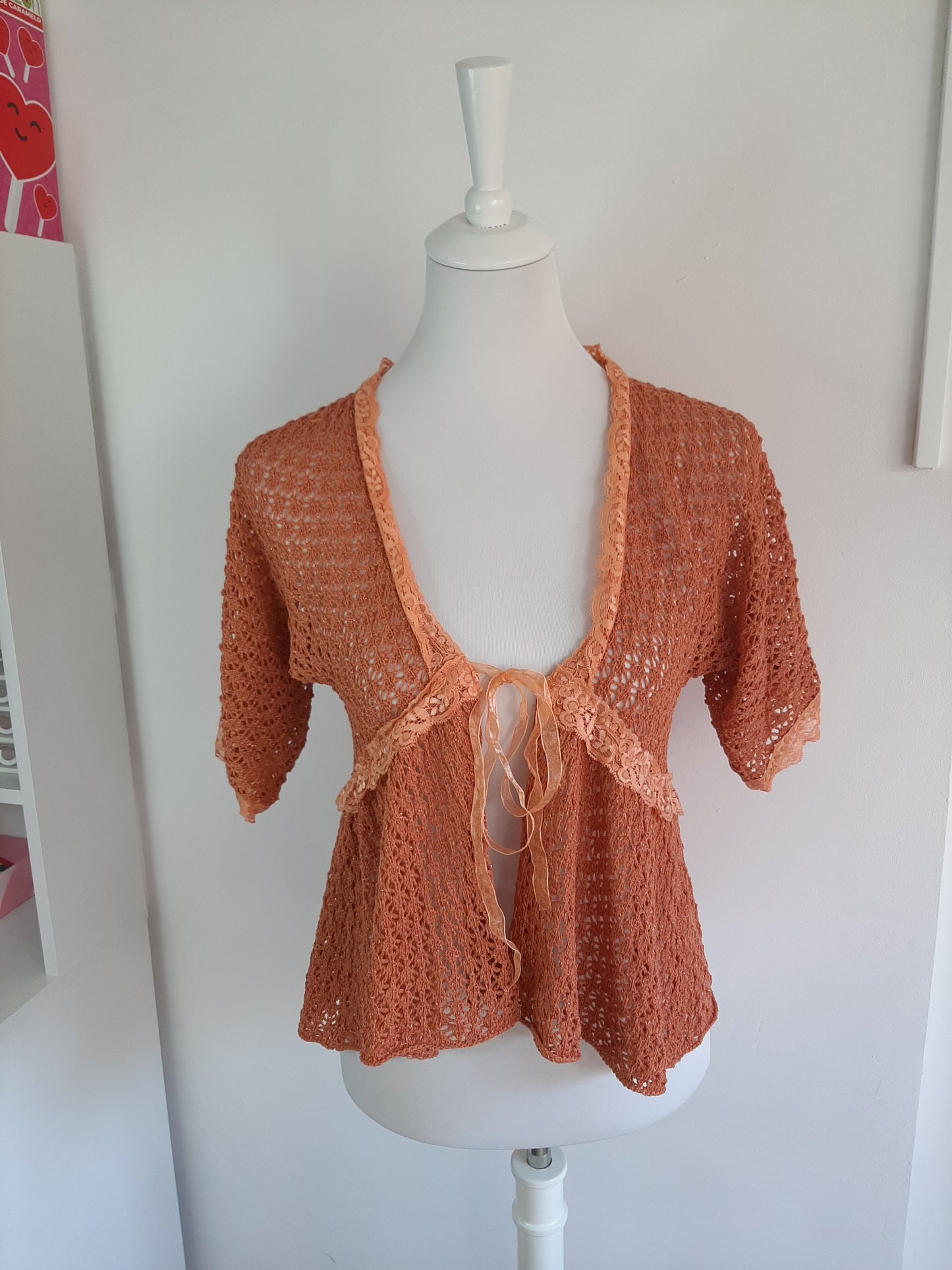 Cardigan en maille et dentelle orange