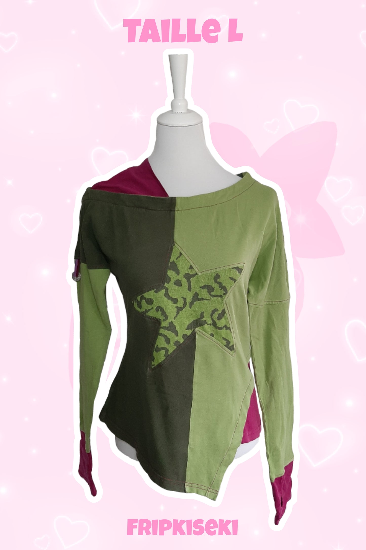 Top manche longue vert et fushia broderie étoile