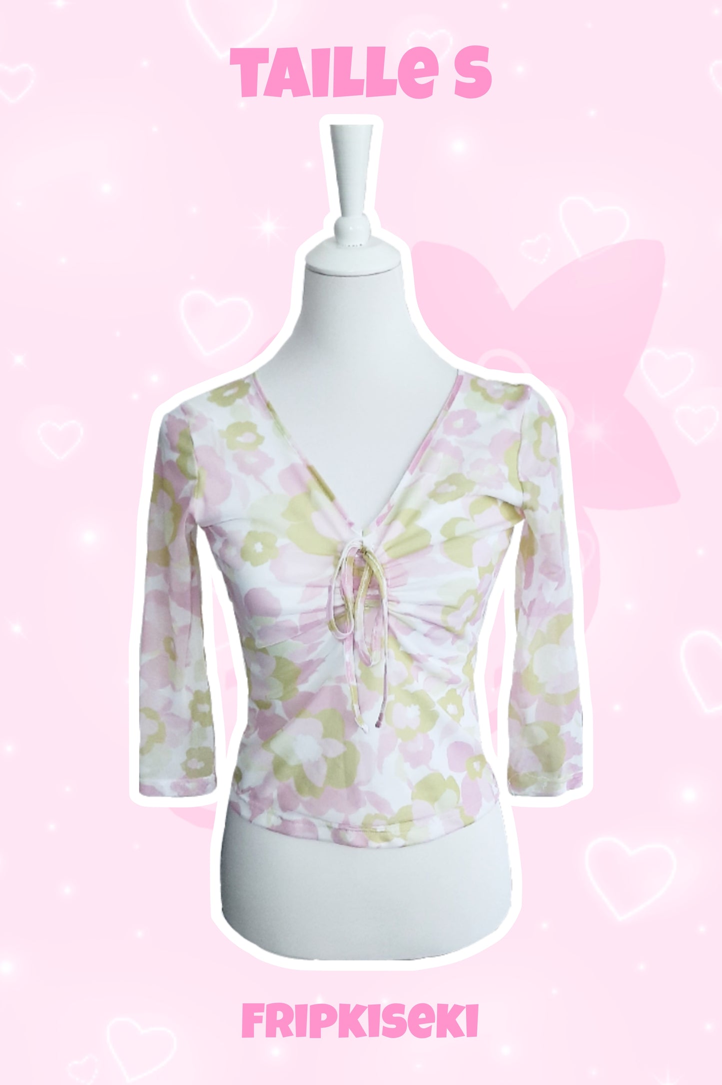 Top en mesh motif fleur vert et rose