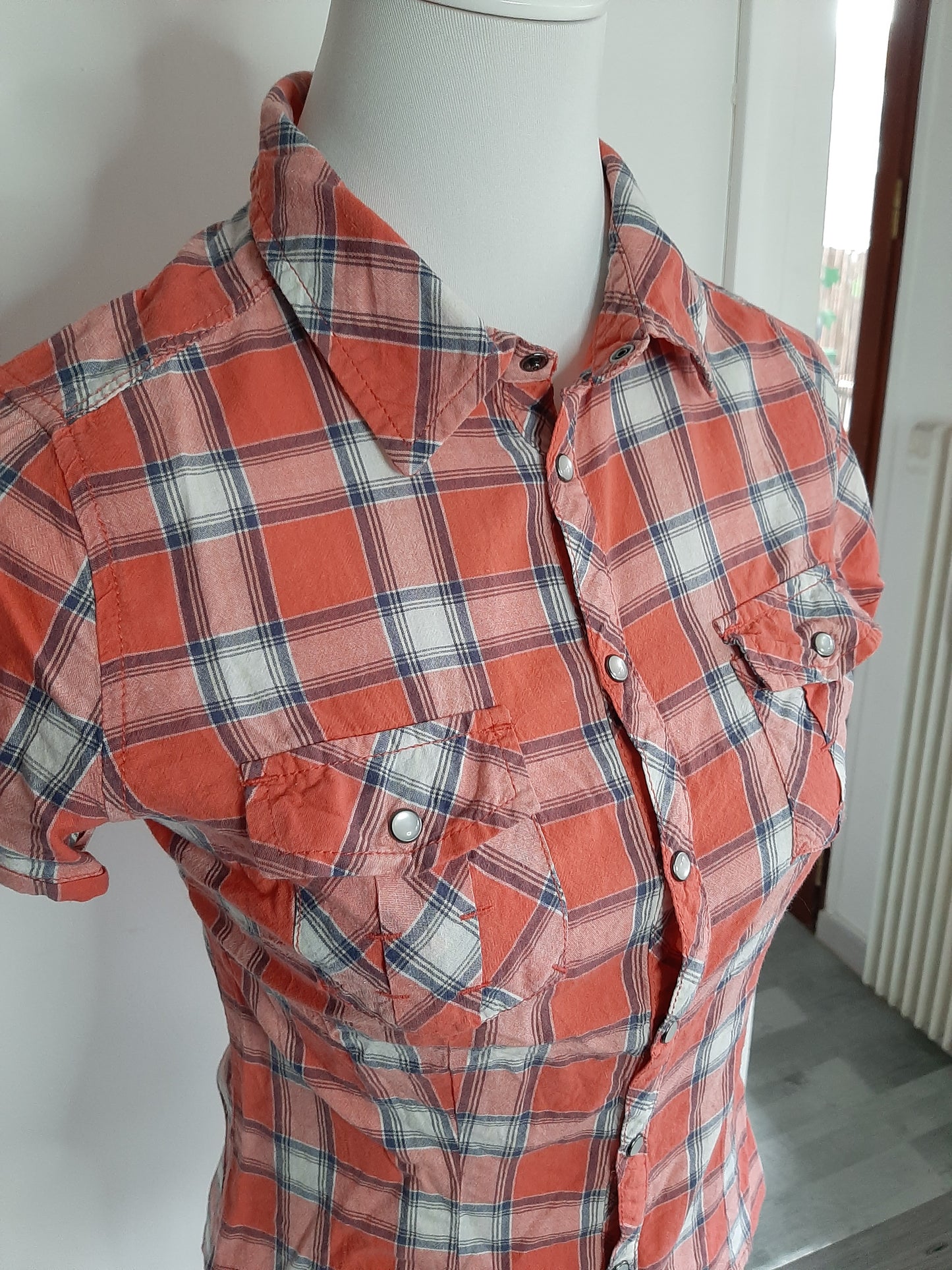 Chemise manche courte à carreaux orange