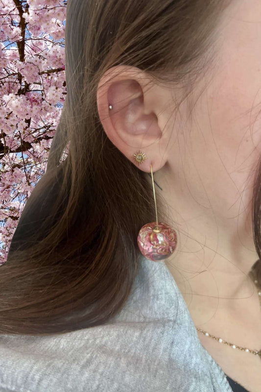 Boucle d'oreille cerise en résine