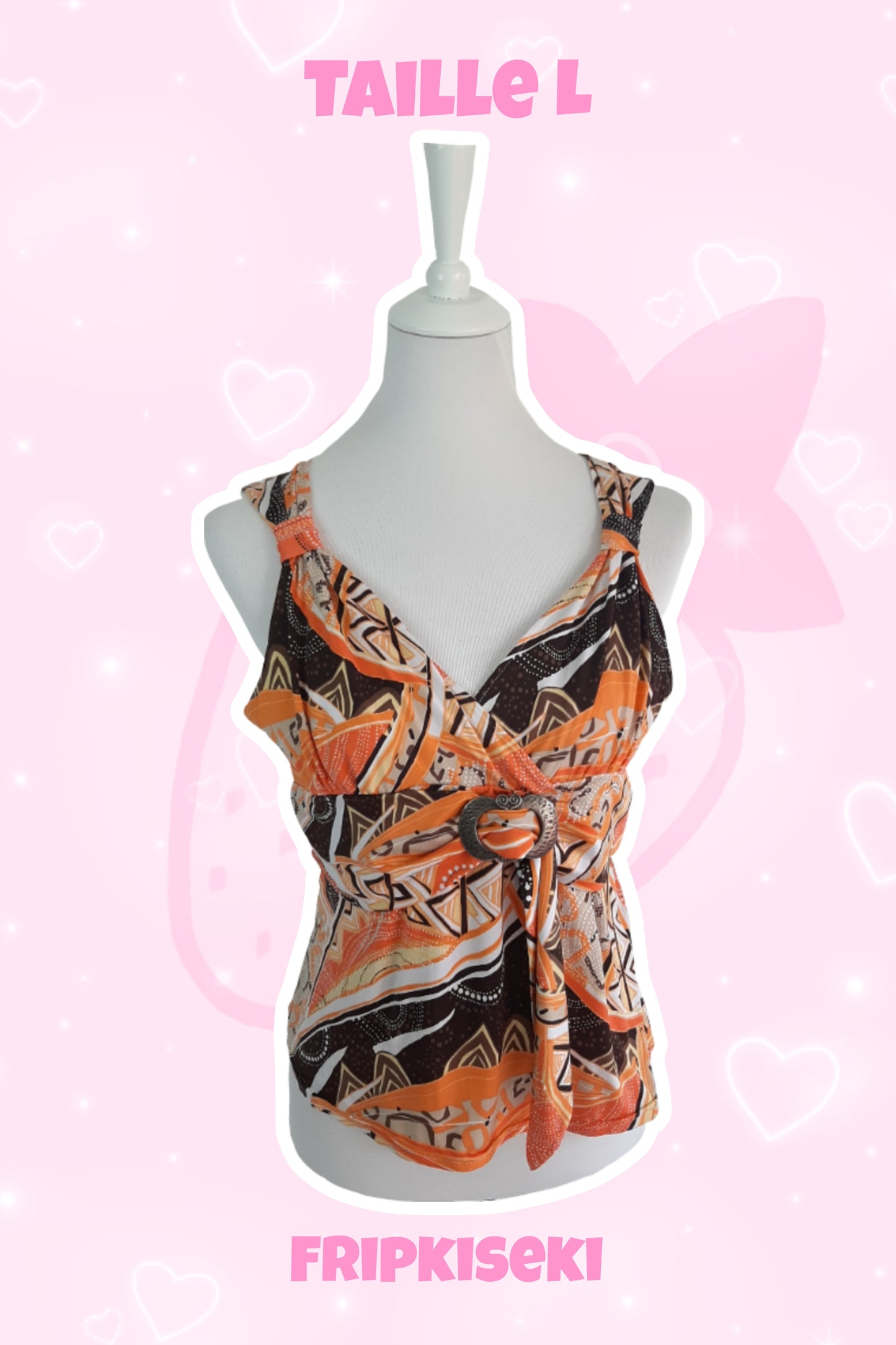 Top marron et orange avec sangle ceinture